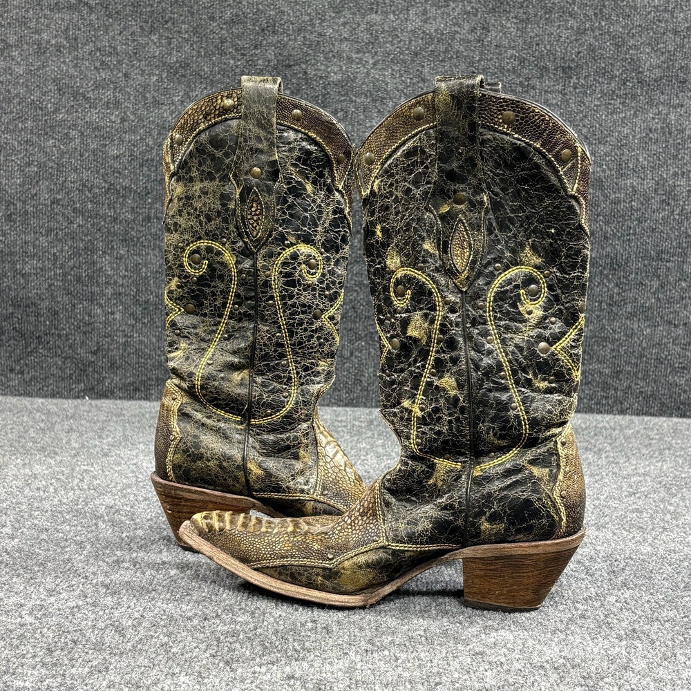 Corral Boots Womens Size 7 38 Brown Leather Ostrich Cowboy Western VO 851118